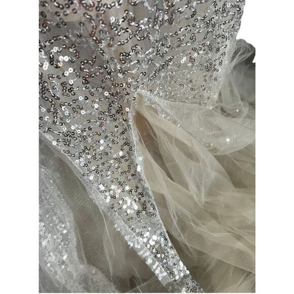 Womens Fabuluxe Couture Champagne & Gold Strapless Hand Beaded Fit Dress Gown XL - Picture 5 of 5